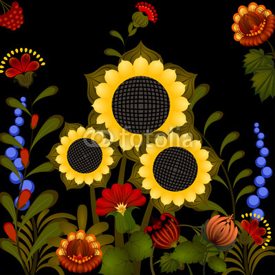 Traditional Ukrainian ornament with sunflower. eps10