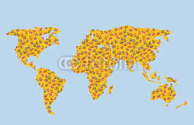 Fototapety World map of autumn  with leaves and trees