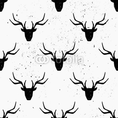 Deer Head Silhouette Seamless Pattern