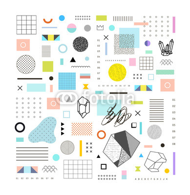  Abstract trendy template with different geometric shapes and textures