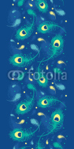 Fototapety Flying peacock feathers vector vertical seamless pattern