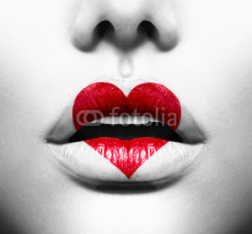 Obrazy i plakaty Beauty Sexy Lips with Heart Shape paint