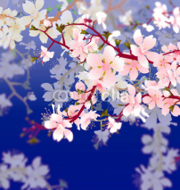 Naklejki vector blossoming tree brunch in the garden on the blue sky back