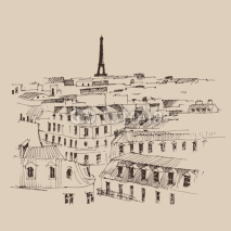 Naklejki Eiffel Tower in Paris, city architecture, engraved illustration
