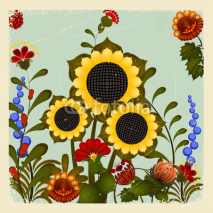 Fototapety Traditional Ukrainian ornament with a sunflower on the vintage b
