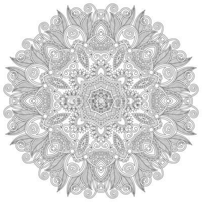 Circle lace ornament, round ornamental geometric doily pattern,