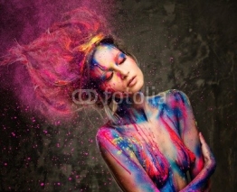 Fototapety Young woman muse with creative body art and hairdo