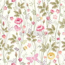 Fototapety seamless floral pattern with roses and butterfly