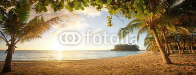 Panoramic view on Beautiful colorful sunset over sea. Phillipines Islands.