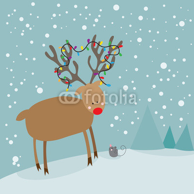Cute red nosed reindeer and christmas mouse