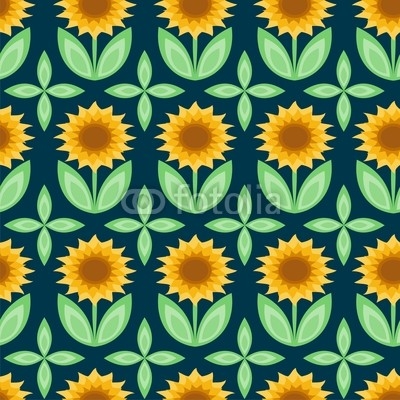 Vector illustration of seamless pattern with sunflowers