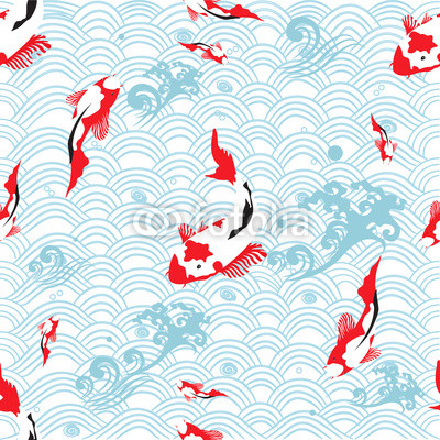Seamless pattern oriental texture with koi carp ; vector illustration