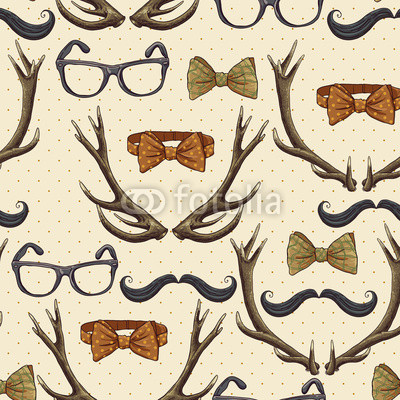 Seamless hipster vintage background with antlers