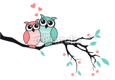 Cute owls in love, vector