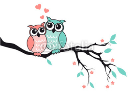 Naklejki Cute owls in love, vector