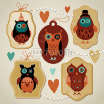 Fototapety set of  label with cute owls