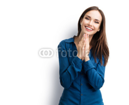 happy gesturing smiling young woman, isolated
