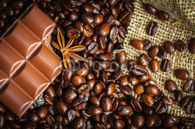 Naklejki Star anise and chocolaete on coffe beans