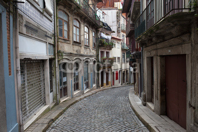 Street and Houses in Old Town of Porto
