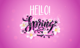 Hello spring flower cherry blossom vector poster