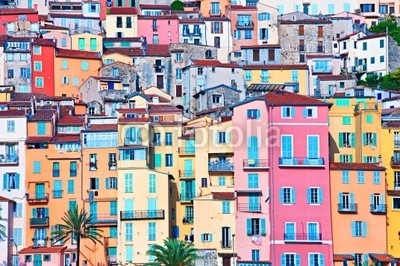 Menton pastel colors houses, Cote d Azur, France