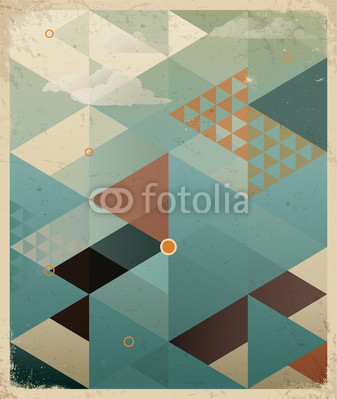 Abstract Retro Geometric Background with clouds