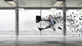 Fototapety Jumping businessman in office . Mixed media