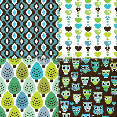 Seamless retro owl tree pattern background in vector