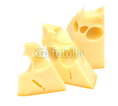pieces of cheese isolated on white