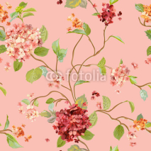 Fototapety Vintage Flowers - Floral Hortensia Background - Seamless Pattern