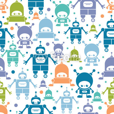 Vector cute colorful cartoon robots seamless pattern background