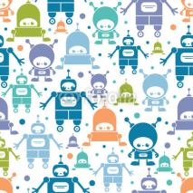 Fototapety Vector cute colorful cartoon robots seamless pattern background