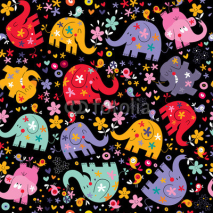 Fototapety elephants, birds & flowers pattern