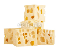 Naklejki The perfect pieces of swiss cheese isolated on white background