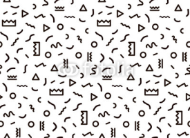 Naklejki Seamless pattern in black colors with geometric elements. Pattern hipster style. Templates suitable for posters, postcards, fabric or wrapping paper