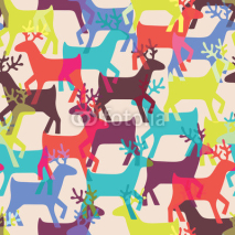 Naklejki Christmas seamless pattern with deers