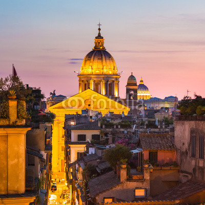 Cityscape of Rome, Italy in sunset.