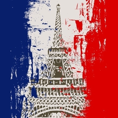 French Flag with Eiffel Tower Illustration