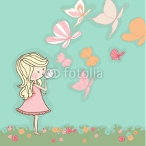girl blowing butterflies