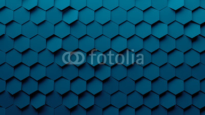 Abstract hexagon geometry background. 3d render of
simple primitives with six angles in front. Dark lighting.