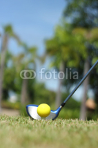 Fototapety yellow Golf ball ang golf club