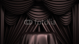 Fototapety Beautiful, abstract background with curtain fabric, drape, pedestal, banner, frame. 3d illustration, 3d rendering.