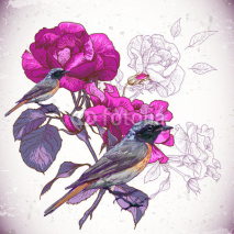 Naklejki Vintage floral background with birds