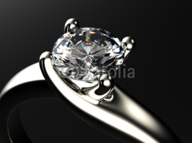 Naklejki Ring with diamond isolated on gray background