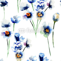 Fototapety Seamless pattern with Blue wild flowers