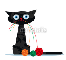 Fototapety Cartoon cat and clew of yarn