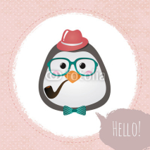 Vector Hipster Penguin greeting card design illustration