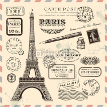 Naklejki Paris postage design elements