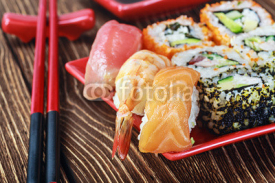 Fototapety rolls and sushi and chopstick