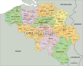 Obrazy i plakaty Belgium - Highly detailed editable political map with labeling.
